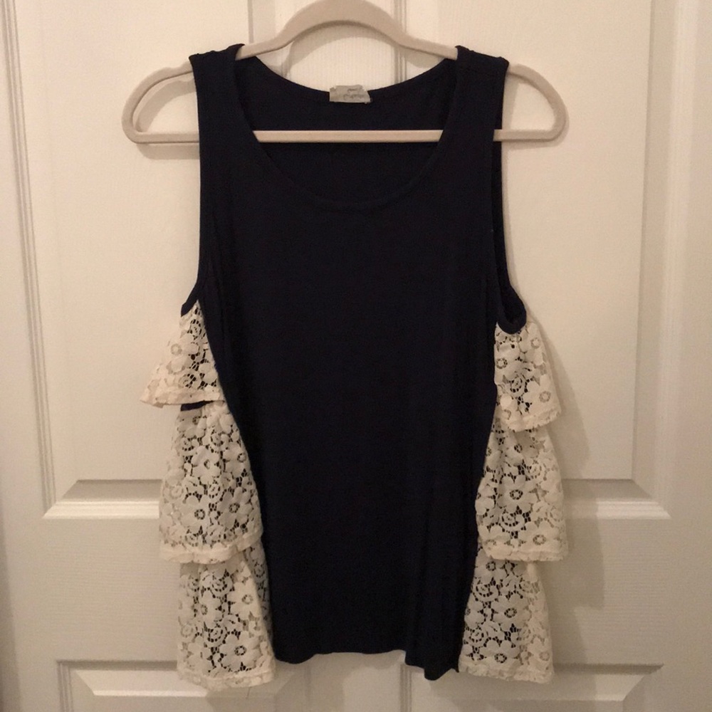 Navy Tank with Lace Detail
